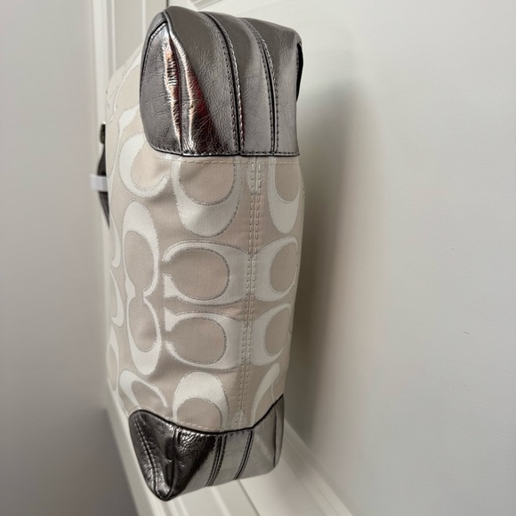 Coach Peyton White Canvas C Monogram Metallic Silver Leather Hobo Bag - Picture 5 of 5